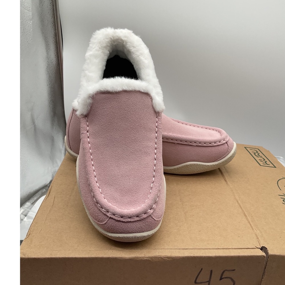 Kuru Loft Women 9 Soft Pink Vanilla Suede Faux Fur Moccasin Slippers Orthopedic - Picture 3 of 10